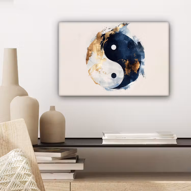 Canvas schilderij - Yin Yang - Abstract - Zwart - Wit - Goud — 5