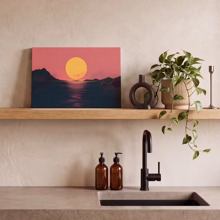 Canvas schilderij - Zon - Geel - Bergen - Water — 3