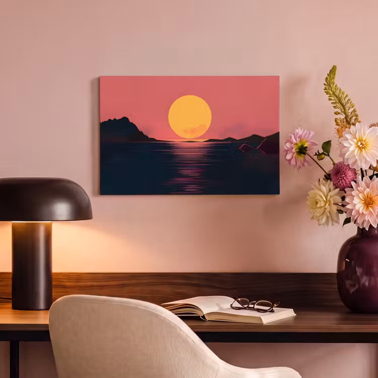 Canvas schilderij - Zon - Geel - Bergen - Water — 4