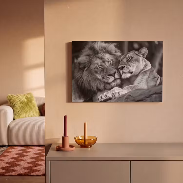 Canvas schilderij - Leeuwen - Dieren - Zwart - Wit - Leeuw — 2