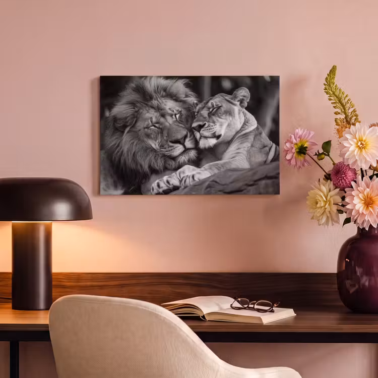 Canvas schilderij - Leeuwen - Dieren - Zwart - Wit - Leeuw — 4