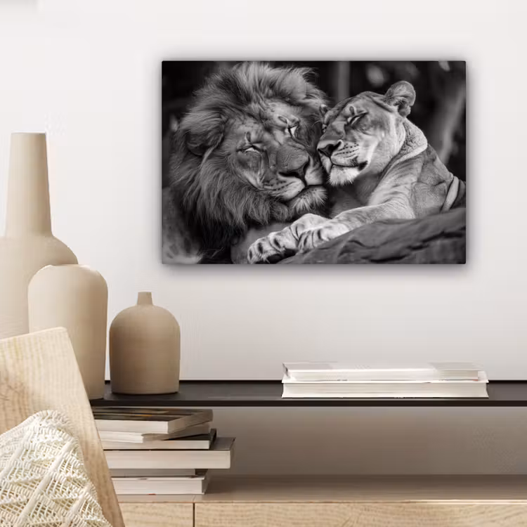 Canvas schilderij - Leeuwen - Dieren - Zwart - Wit - Leeuw — 5
