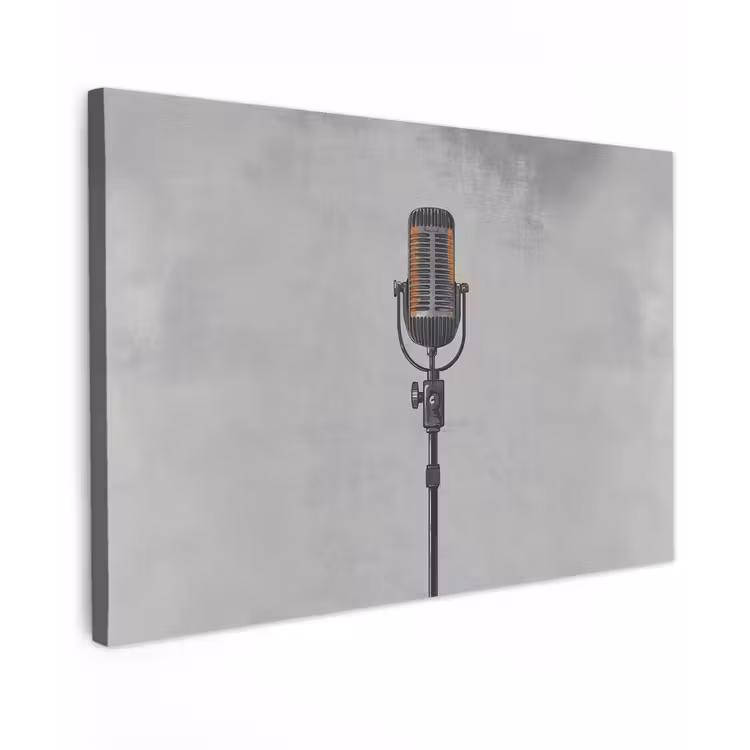 Canvas schilderij - Microfoon - Vintage - Illustratie - Grijs — 1