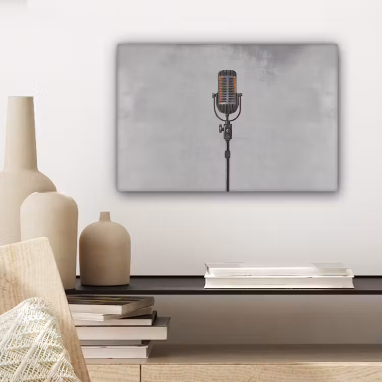 Canvas schilderij - Microfoon - Vintage - Illustratie - Grijs — 5