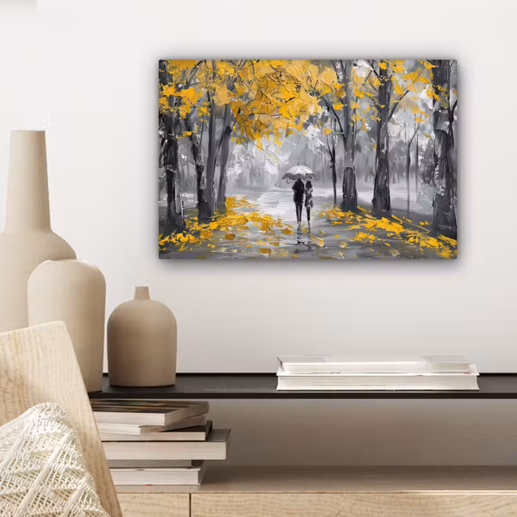 Canvas schilderij - Natuur - Geel - Park - Zwart - Wit — 5