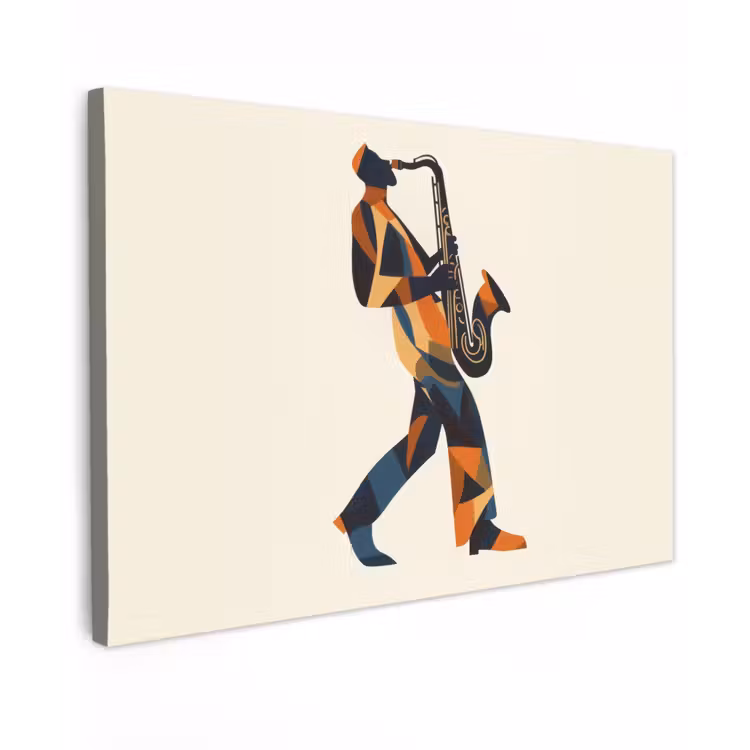 Canvas schilderij - Saxofoon - Abstract - Persoon - Blauw — 1