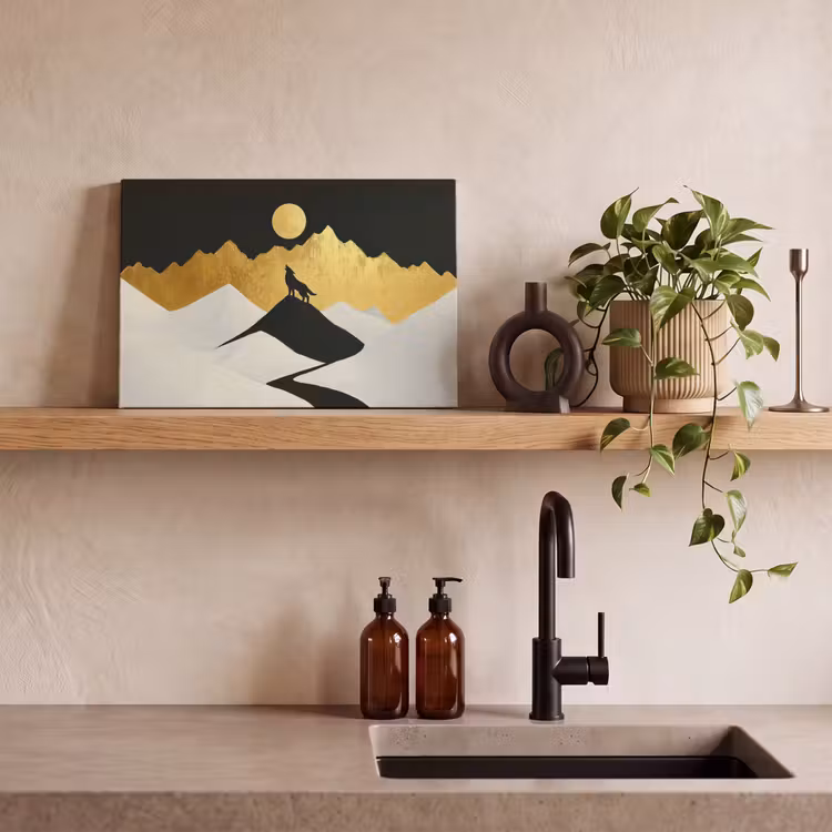 Canvas schilderij - Wolf - Bergen - Maan - Zwart — 3