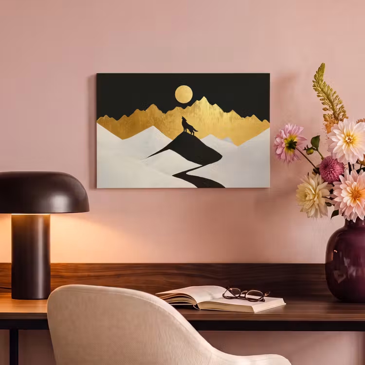 Canvas schilderij - Wolf - Bergen - Maan - Zwart — 4