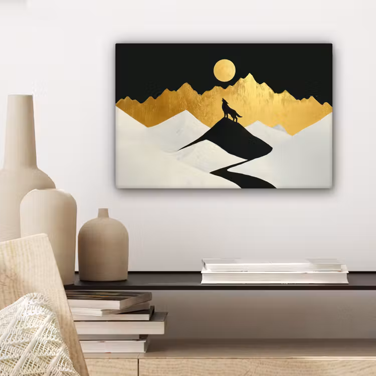 Canvas schilderij - Wolf - Bergen - Maan - Zwart — 5