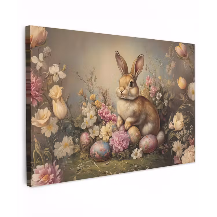 Canvas schilderij - Haas - Stilleven - Bloemen — 1