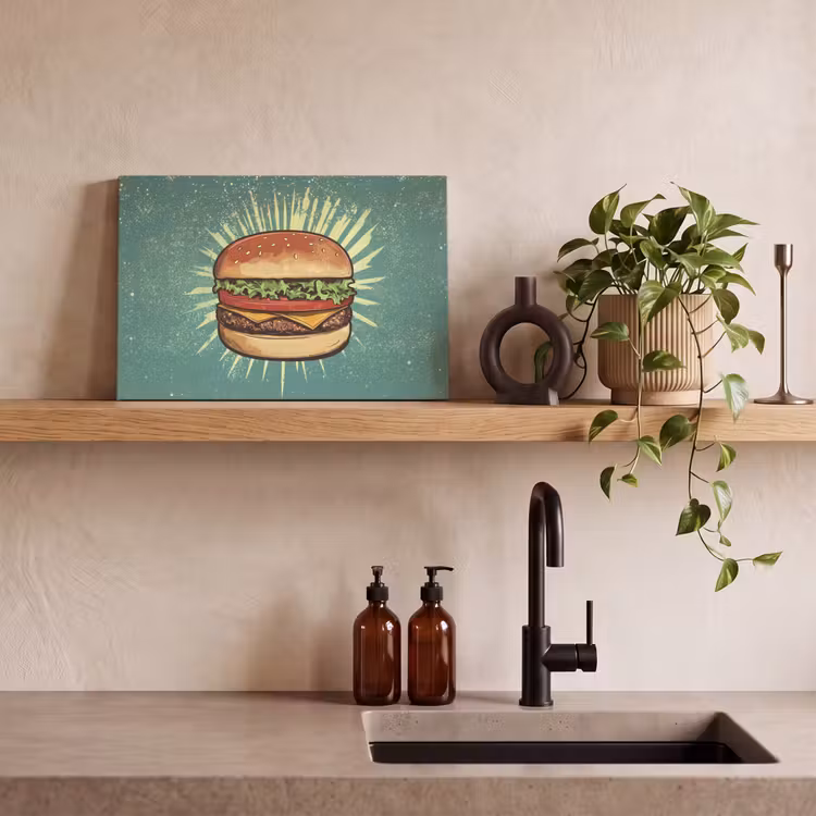 Canvas schilderij - Hamburger - Illustratie - Sla - Kaas — 3