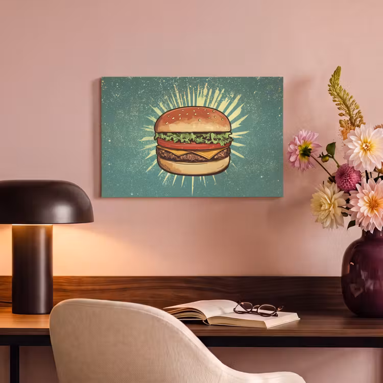 Canvas schilderij - Hamburger - Illustratie - Sla - Kaas — 4