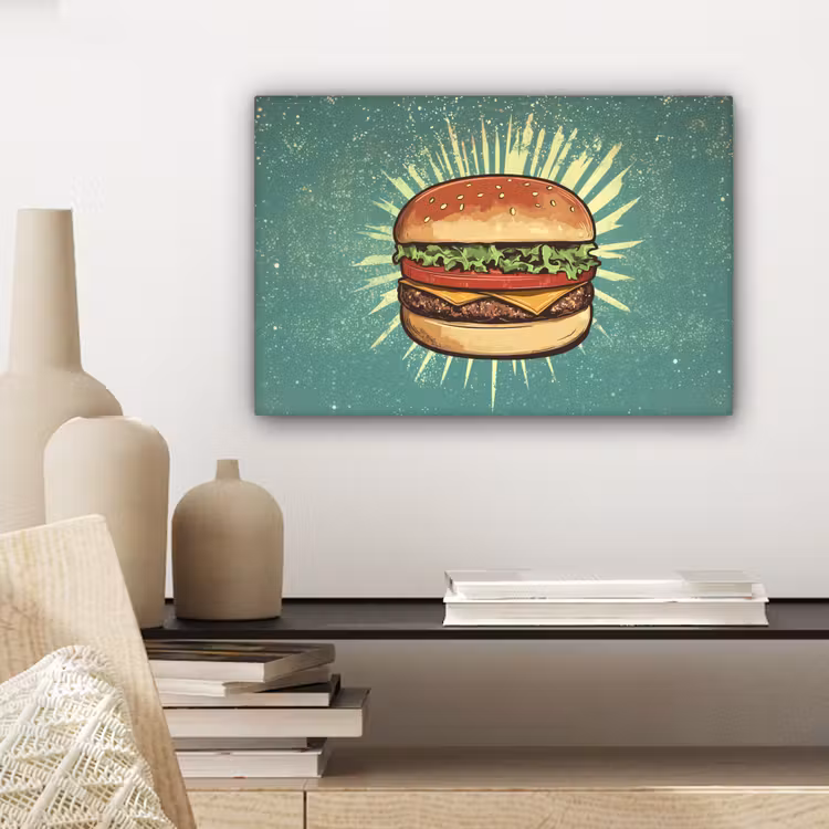 Canvas schilderij - Hamburger - Illustratie - Sla - Kaas — 5