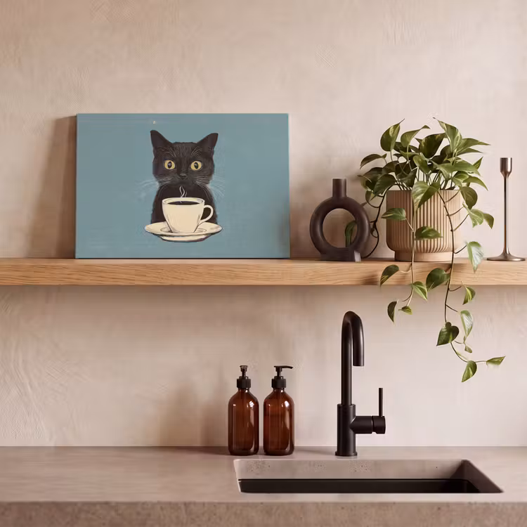 Canvas schilderij - Kat - Zwart - Koffie - Minimalistisch — 3