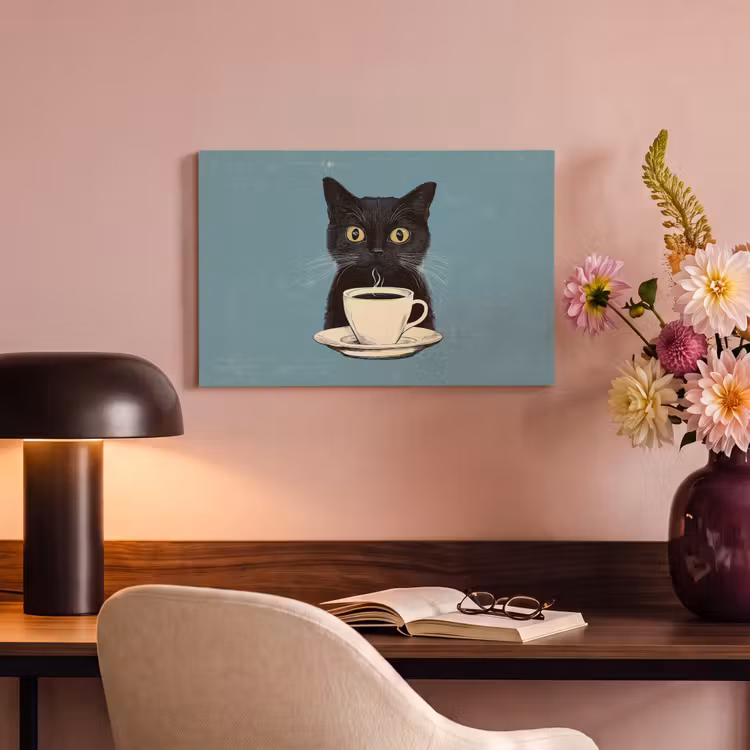 Canvas schilderij - Kat - Zwart - Koffie - Minimalistisch — 4