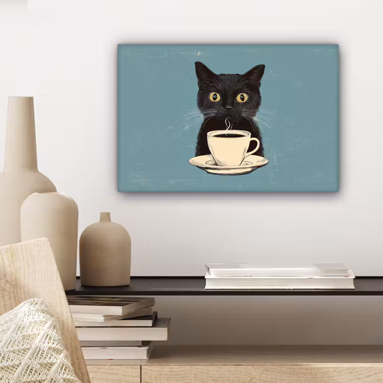 Canvas schilderij - Kat - Zwart - Koffie - Minimalistisch — 5