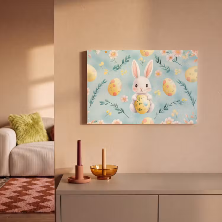 Canvas schilderij - Konijn - Eieren - Takjes — 2