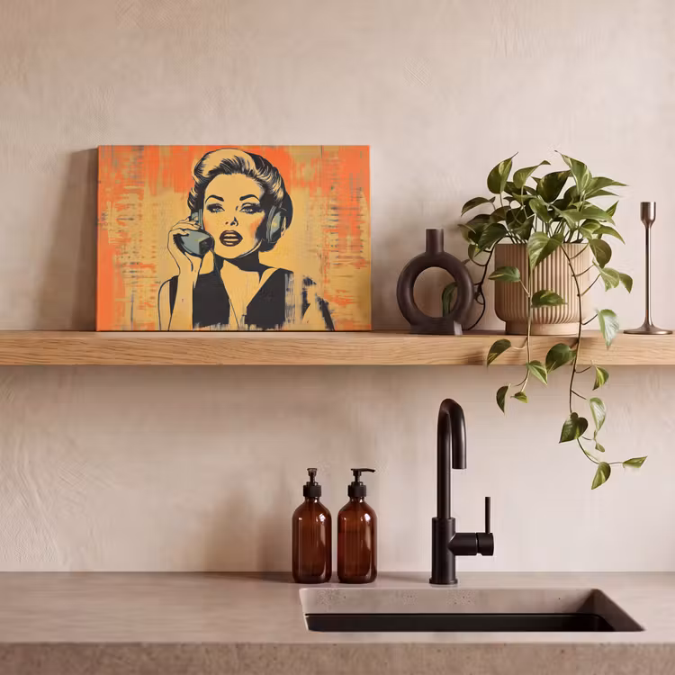 Canvas schilderij - Retro - Vrouw - Koptelefoon - Oranje — 3