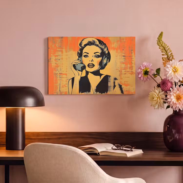 Canvas schilderij - Retro - Vrouw - Koptelefoon - Oranje — 4
