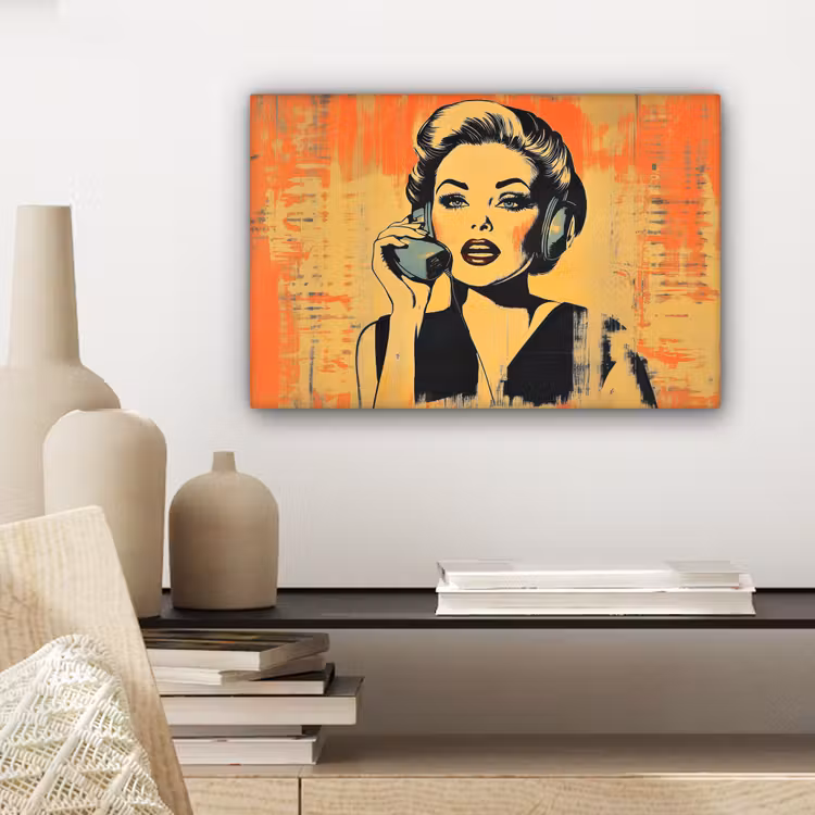Canvas schilderij - Retro - Vrouw - Koptelefoon - Oranje — 5