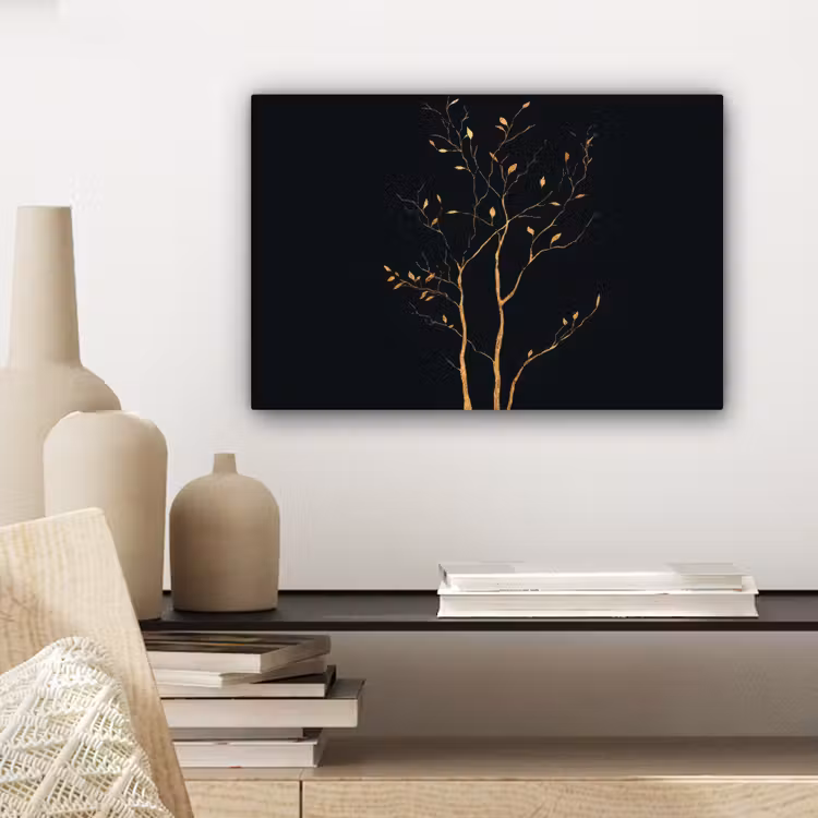 Canvas schilderij - Takken - Blaadjes - Zwart — 5
