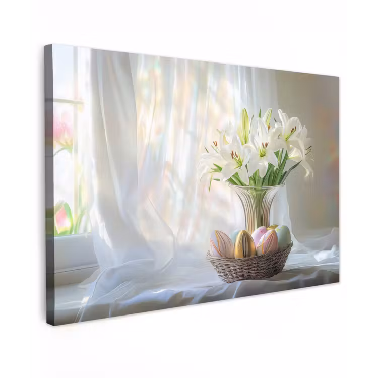 Canvas schilderij - Vaas - Eieren - Bloemen — 1