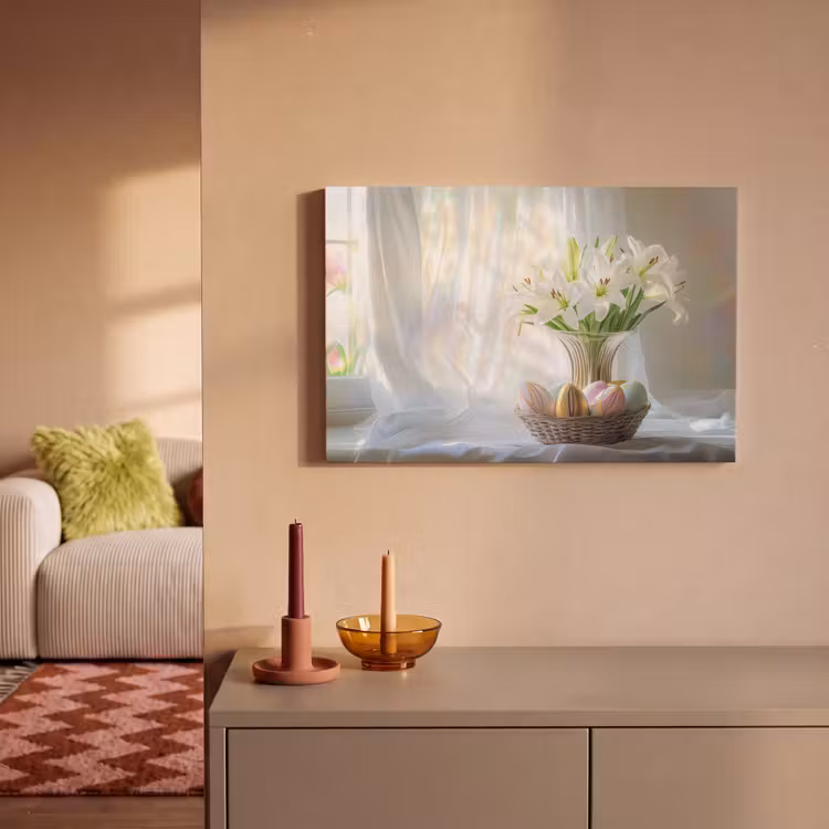 Canvas schilderij - Vaas - Eieren - Bloemen — 2