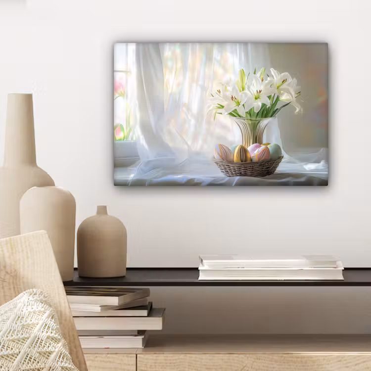Canvas schilderij - Vaas - Eieren - Bloemen — 5
