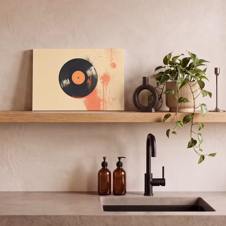 Canvas schilderij - Vinylplaat - Zwart - Verfspatten - Retro — 3