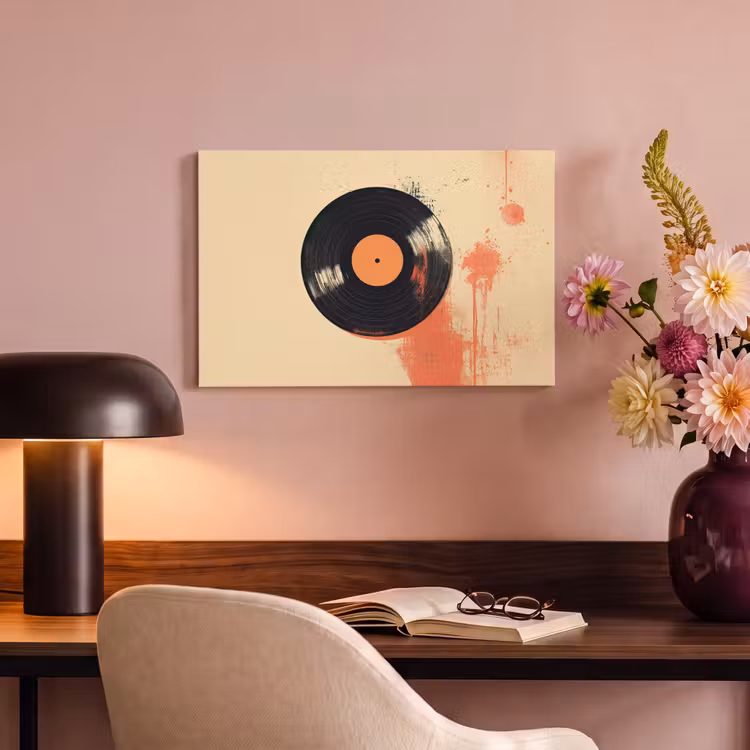 Canvas schilderij - Vinylplaat - Zwart - Verfspatten - Retro — 4