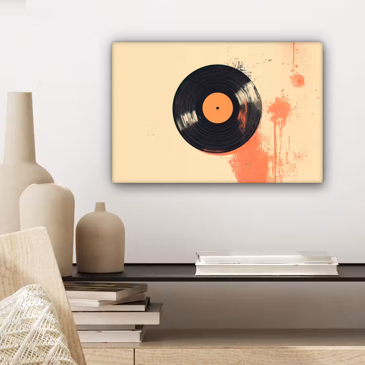 Canvas schilderij - Vinylplaat - Zwart - Verfspatten - Retro — 5