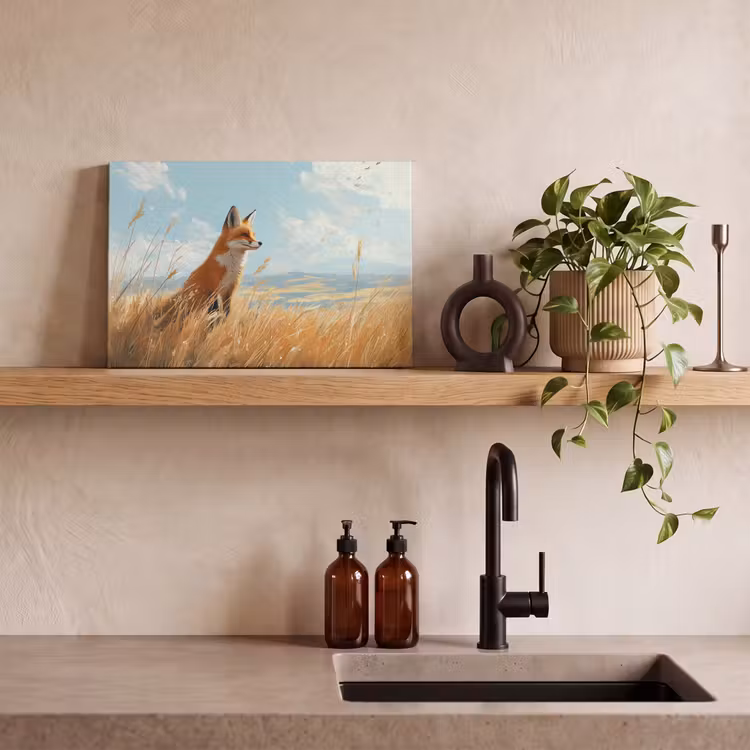 Canvas schilderij - Vos - Gras - Wolken - Oranje — 3