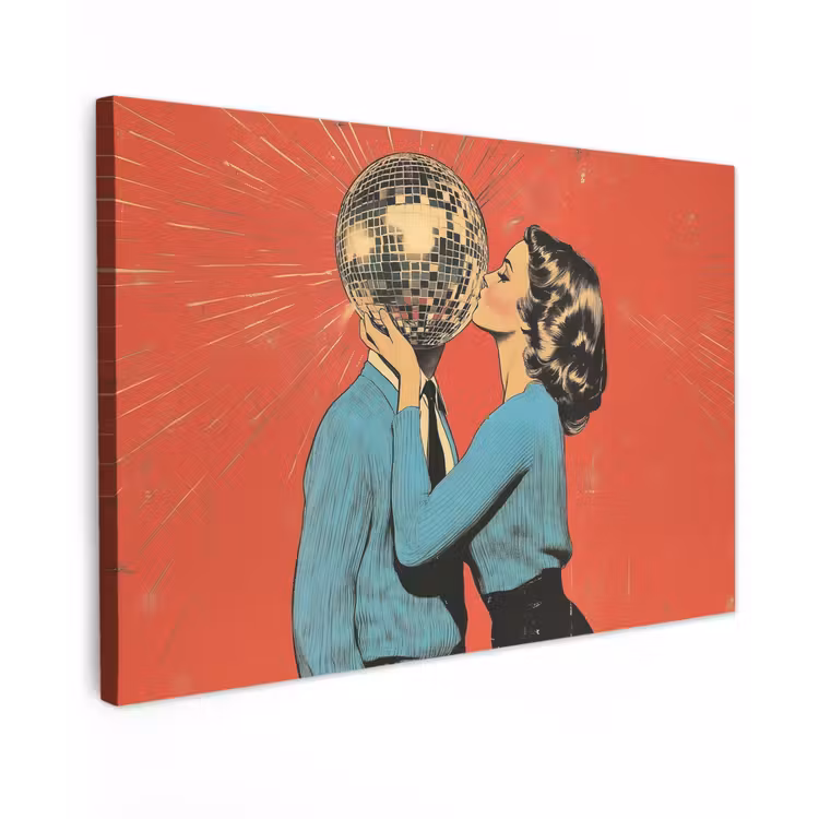 Canvas schilderij - Vrouw - Retro - Discobal - Kus — 1