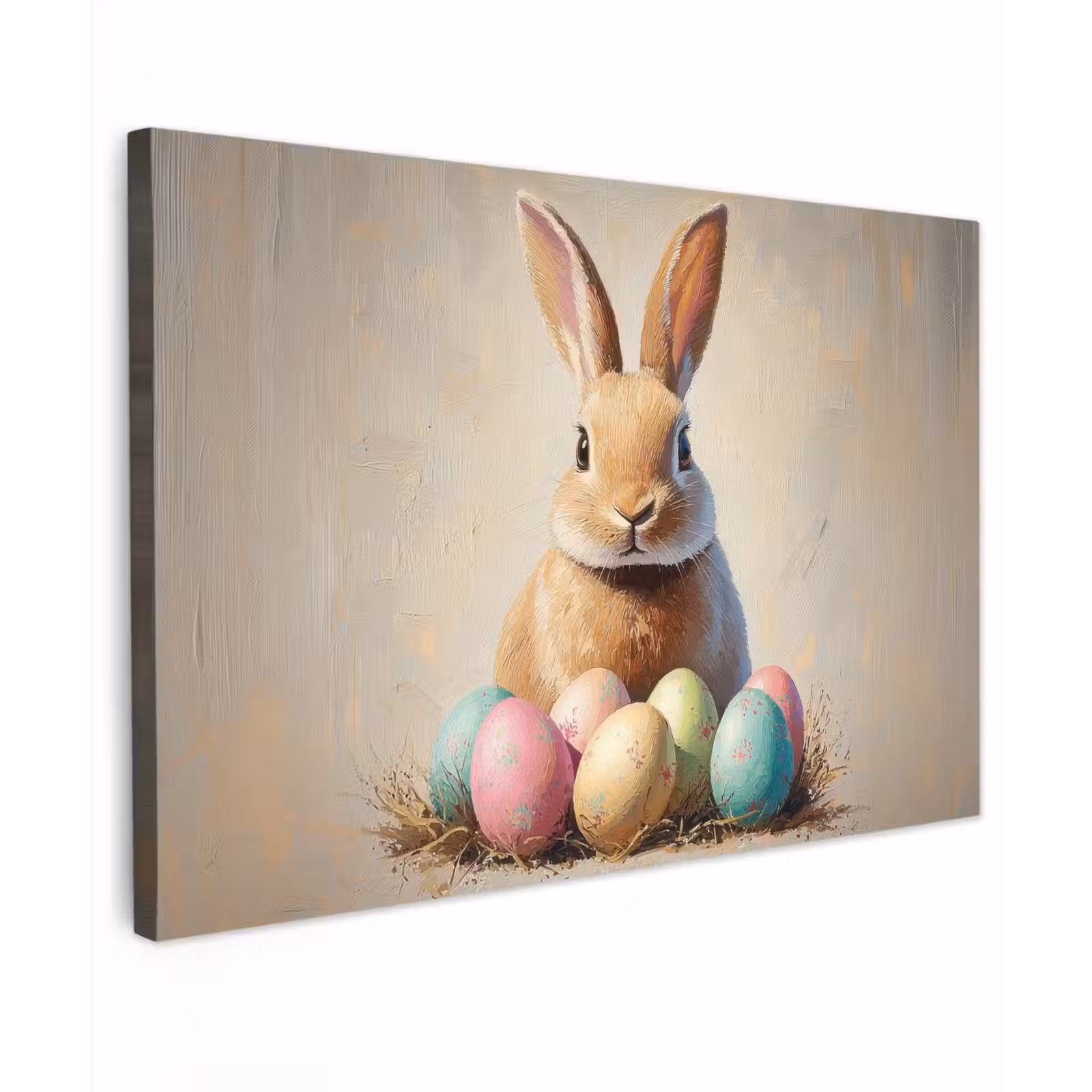 Canvas schilderij - Paashaas - Pastel - Eieren — 1