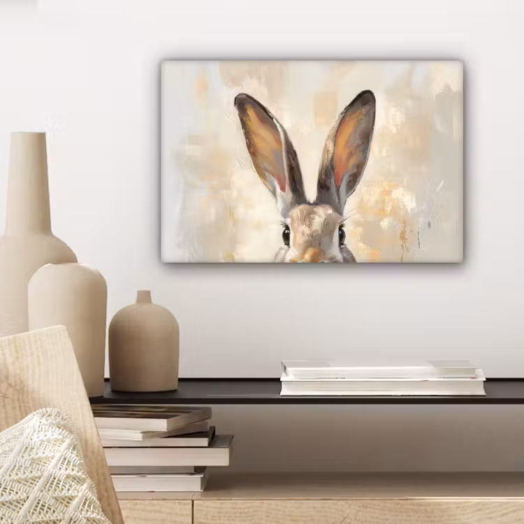 Canvas schilderij - Haas - Oren - Bruin — 5