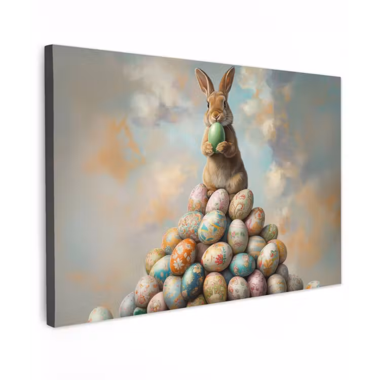 Canvas schilderij - Konijn - Eieren - Kleurrijk — 1