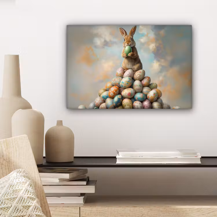 Canvas schilderij - Konijn - Eieren - Kleurrijk — 5