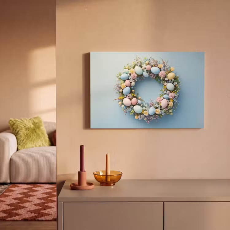 Canvas schilderij - Krans - Eieren - Bloemen — 2