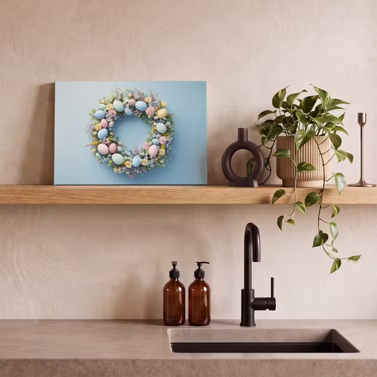 Canvas schilderij - Krans - Eieren - Bloemen — 3