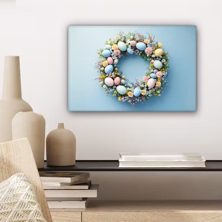 Canvas schilderij - Krans - Eieren - Bloemen — 5