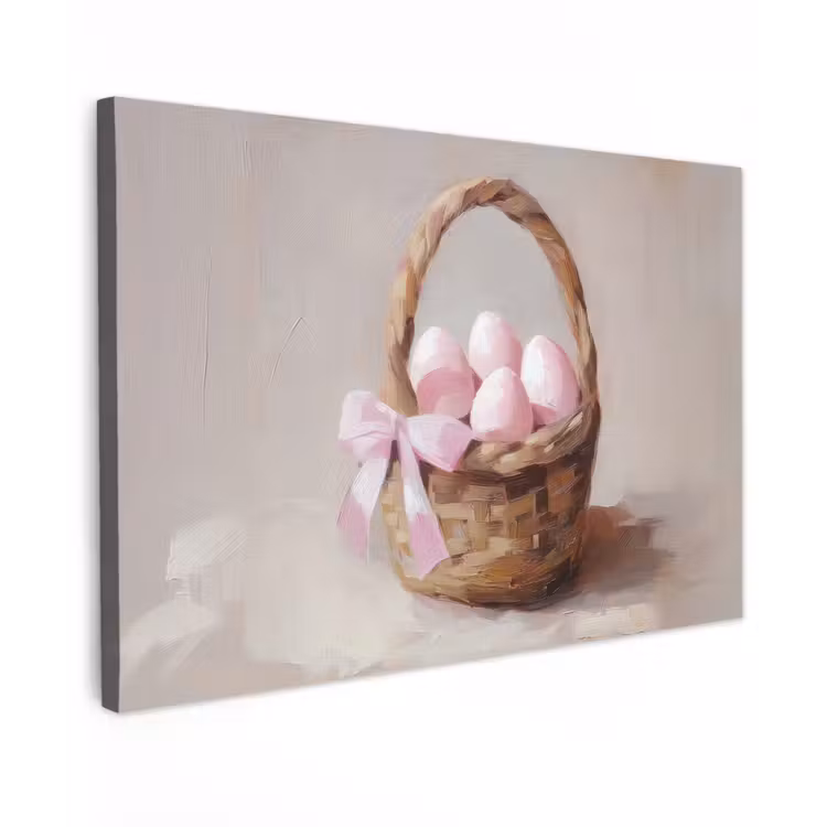 Canvas schilderij - Mand - Eieren - Roze — 1