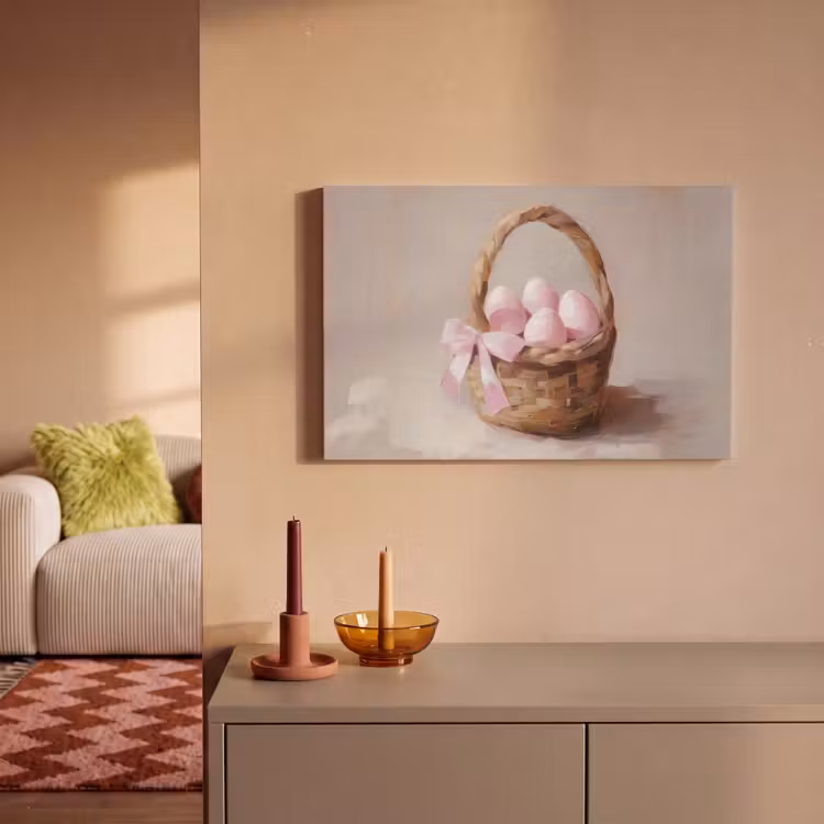 Canvas schilderij - Mand - Eieren - Roze — 2