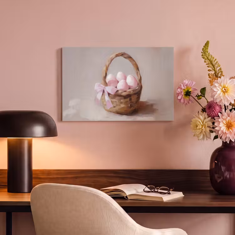 Canvas schilderij - Mand - Eieren - Roze — 4