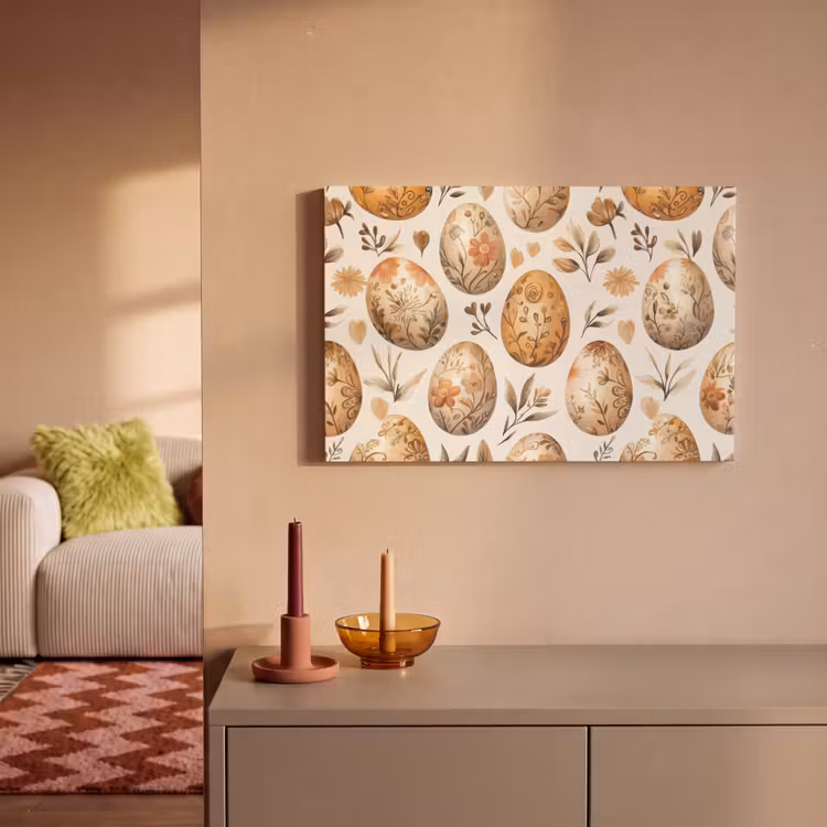 Canvas schilderij - Paaseieren - Bruin - Bloemen — 2