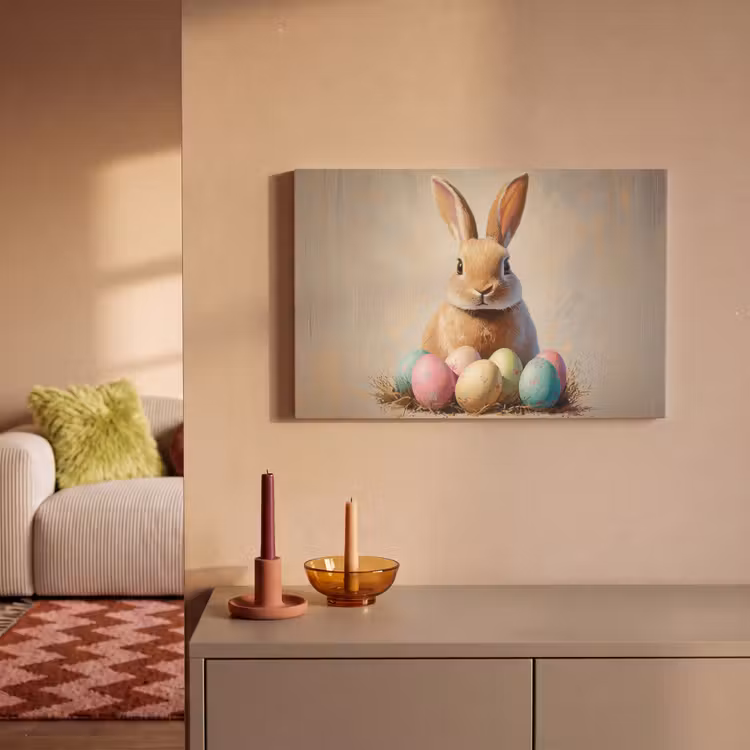 Canvas schilderij - Paashaas - Pastel - Eieren — 2