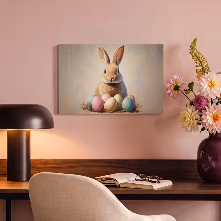 Canvas schilderij - Paashaas - Pastel - Eieren — 4