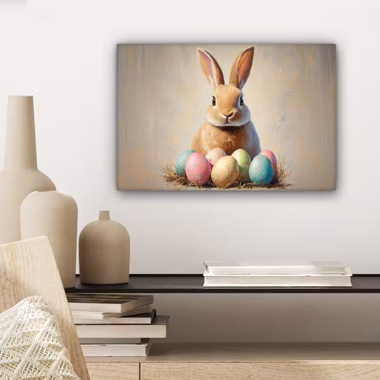 Canvas schilderij - Paashaas - Pastel - Eieren — 5