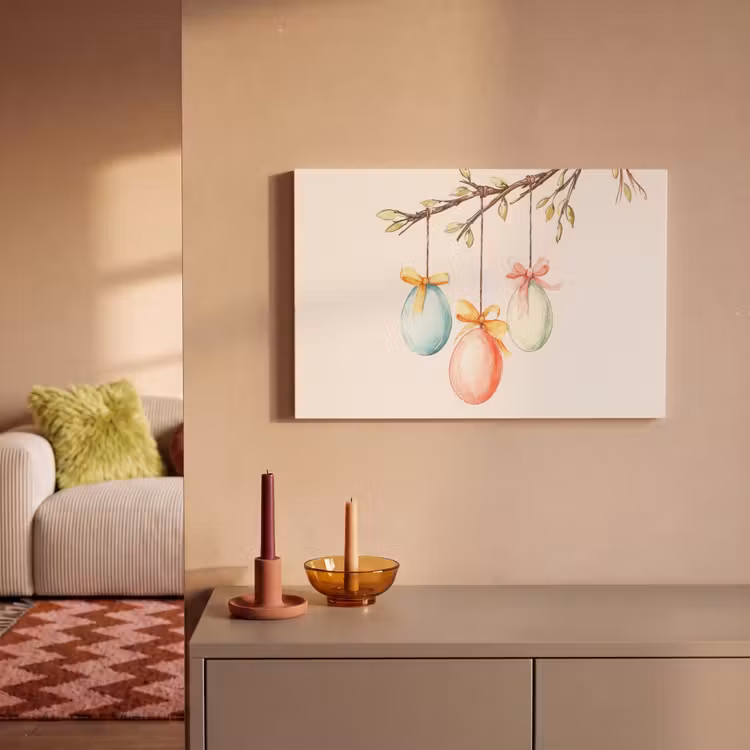 Canvas schilderij - Paastak - Strikje - Eieren — 2