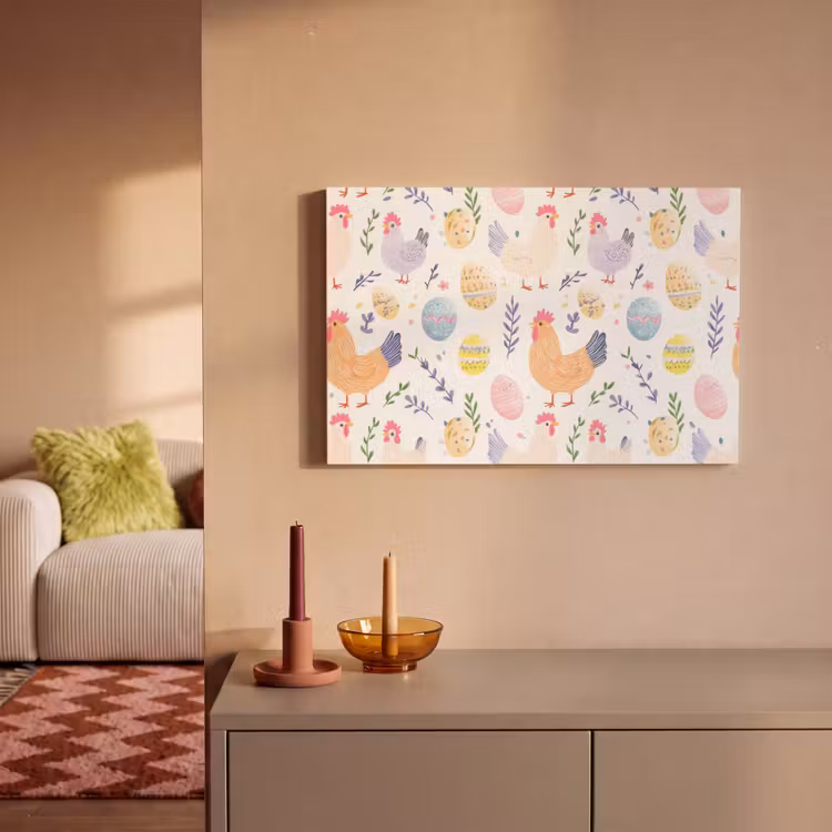 Canvas schilderij - Patroon - Kip - Paaseieren — 2