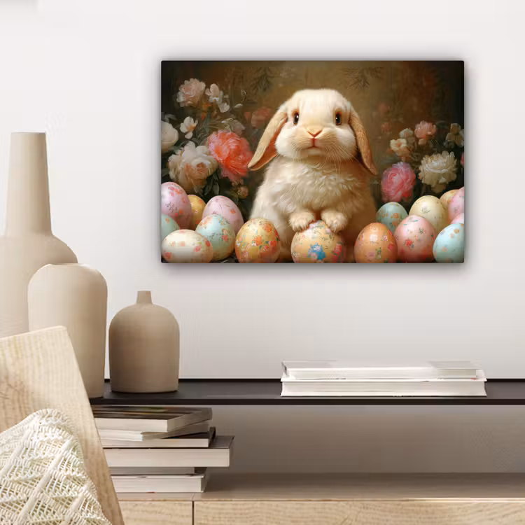 Canvas schilderij - Konijn - Paaseieren - Stilleven — 5